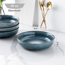 Load image into Gallery viewer, AmorArc 8.75'' Large Ceramic Pasta Bowls, 38oz Stoneware Pasta Serving Bowls Set of 4 for Kitchen, Wide Bowls for Fruit,Pasta,Salad,Oatmeal,Meal, Microwave Safe, Reactive Glaze-Space Blue