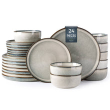 Load image into Gallery viewer, AmorArc Ceramic Dinnerware Sets for 8, 24 Pieces Stoneware Plates and Bowls Sets, Reactive Glaze Dishes -Scratch Resistant, Dishwasher&Microwave Safe, Green Wheat (Service for 8)