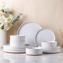 Load image into Gallery viewer, AmorArc Ceramic Dinnerware Set for 8 | Speckled Stoneware Plates and Bowls with unglazed terracotta | Scratch Resistant, Dishwasher & Microwave Safe ,Service for 8 Dishes Set(24pcs),White