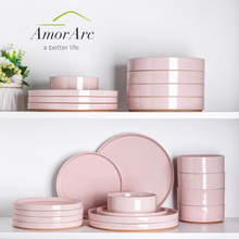 Load image into Gallery viewer, AmorArc 9.0" Large Ceramic Pasta Bowls, 32oz Handmade Speckled Stoneware Pasta Bowls Set of 4, Microwave & Dishwasher Safe Bowls With Terracotta Underside for Fruit Pasta Salad-Pink