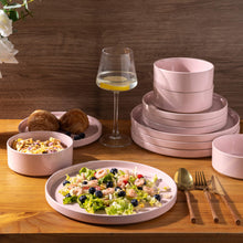 Load image into Gallery viewer, AmorArc Ceramic Dinnerware Set for 4 | Speckled Stoneware Plates and Bowls with unglazed terracotta | Scratch Resistant, Dishwasher & Microwave Safe Dishes Sets- 12-Pcs Pink