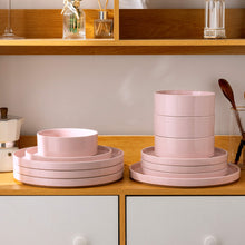 Load image into Gallery viewer, AmorArc Ceramic Dinnerware Set for 4 | Speckled Stoneware Plates and Bowls with unglazed terracotta | Scratch Resistant, Dishwasher & Microwave Safe Dishes Sets- 12-Pcs Pink