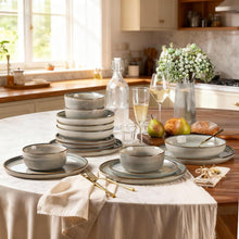Load image into Gallery viewer, AmorArc Ceramic Dinnerware Sets for 6, 18 Pieces Stoneware Plates and Bowls Sets, Reactive Glaze Dishes -Scratch Resistant, Dishwasher&Microwave Safe, Green Wheat (Service for 6)