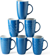 Load image into Gallery viewer, AmorArc Extra Large Coffee Mugs Set of 6, 20oz Ceramic Tall Coffee Mugs Set with Textured Geometric Patterns for Latte/Tea/Beer/Hot Cocoa, Dishwasher & Microwave Safe, Blue