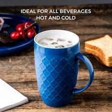 Load image into Gallery viewer, AmorArc Extra Large Coffee Mugs Set of 6, 20oz Ceramic Tall Coffee Mugs Set with Textured Geometric Patterns for Latte/Tea/Beer/Hot Cocoa, Dishwasher & Microwave Safe, Blue