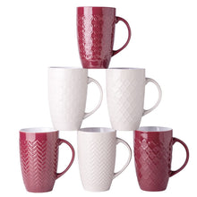Load image into Gallery viewer, AmorArc Large Coffee Mugs Set of 6, 20oz Ceramic Tall Coffee Mugs Set with Textured Geometric Patterns for Coffee/Tea/Beer/Hot Cocoa, Dishwasher & Microwave Safe, Beige&Burgundy
