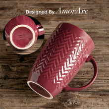 Load image into Gallery viewer, AmorArc Extra Large Coffee Mugs Set of 6, 20oz Ceramic Tall Coffee Mugs Set with Textured Geometric Patterns for Latte/Tea/Beer/Hot Cocoa, Dishwasher & Microwave Safe,Burgundy