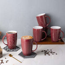 Load image into Gallery viewer, AmorArc Extra Large Coffee Mugs Set of 6, 20oz Ceramic Tall Coffee Mugs Set with Textured Geometric Patterns for Latte/Tea/Beer/Hot Cocoa, Dishwasher & Microwave Safe,Burgundy