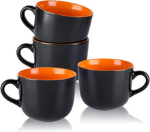 Load image into Gallery viewer, AmorArc 24 oz Soup Mugs with Handles, Jumbo Ceramic Bowls Mugs Set with handles for Coffee Cereal Cappuccino Snacks, Microwave&Dishwasher safe Soup Cups for Meal-Orange
