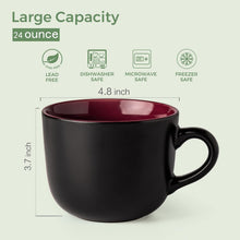 Load image into Gallery viewer, AmorArc 24 oz Soup Mugs with Handles, Jumbo Ceramic Bowls Mugs Set with handles for Coffee Cereal Cappuccino Snacks, Microwave&Dishwasher safe Soup Cups for Meal-Burgundy