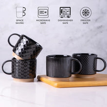 Load image into Gallery viewer, AmorArc 12OZ Stackable Coffee Mugs, Ceramic Coffee Mugs with Texture Patterns for Man,Woman,Dad,Mom, Modern Coffee Mugs Set of 4 for Latte/Cappuccino/Cocoa. Dishwasher&Microwave Safe, Black