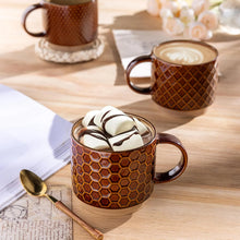 Load image into Gallery viewer, AmorArc 12OZ Stackable Coffee Mugs, Ceramic Coffee Cups with Texture Patterns for Man,Woman,Dad,Mom, Modern Coffee Mugs Set of 4 for Latte/Cappuccino/Cocoa. Dishwasher&Microwave Safe, Caramel