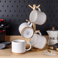 Load image into Gallery viewer, AmorArc 12OZ Stackable Coffee Mugs, Ceramic Coffee Cups with Texture Patterns for Man,Woman,Dad,Mom, Modern Coffee Mugs Set of 4 for Latte/Cappuccino/Cocoa. Dishwasher&Microwave Safe, Off White