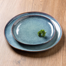 Load image into Gallery viewer, AmorArc Ceramic Dinner Plates Set of 6, 10.5 Inch Handmade Reactive Glaze Stoneware Plates, Rustic Shape Dinnerware Dish Set for Kitchen, Microwave & Dishwasher Safe, Scratch Resistant-Ceylon Blue