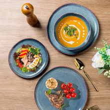 Load image into Gallery viewer, AmorArc Ceramic Dinner Plates Set of 6, 10.5 Inch Handmade Reactive Glaze Stoneware Plates, Rustic Shape Dinnerware Dish Set for Kitchen, Microwave & Dishwasher Safe, Scratch Resistant-Ceylon Blue