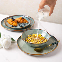 Load image into Gallery viewer, AmorArc Ceramic Dinnerware Sets,Handmade Reactive Glaze Stoneware Plates and Bowls Sets,Highly Chip and Crack Resistant | Dishwasher & Microwave Safe Dishes Set,Service for 6 Dishes Set(18pc),OCEAN