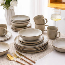 Load image into Gallery viewer, AmorArc Ceramic Dinnerware Sets,Handmade Reactive Glaze Stoneware Plates and Bowls Sets,Highly Chip and Crack Resistant | Dishwasher & Microwave Safe Dishes Set,Service for 6 Set(18pc),Cappuccino