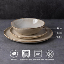 Load image into Gallery viewer, AmorArc Ceramic Dinnerware Sets,Handmade Reactive Glaze Stoneware Plates and Bowls Sets,Highly Chip and Crack Resistant | Dishwasher & Microwave Safe Dishes Set,Service for 8 Set(24pc),Cappuccino