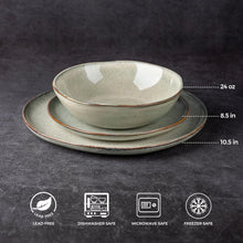 Load image into Gallery viewer, AmorArc Ceramic Dinnerware Sets,Handmade Reactive Glaze Stoneware Plates and Bowls Sets,Highly Chip and Crack Resistant | Dishwasher & Microwave Safe Dishes Set,Service for 8 Set(24pc),Reactive Glaze