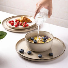 Load image into Gallery viewer, AmorArc Ceramic Dinnerware Sets for 4, 12 Pieces Stoneware Plates and Bowls Sets, Scratch Resistant Dishes, Dishwasher & Microwave Safe, Reactive Glaze-Cappuccino (Service for 4)