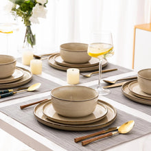 Load image into Gallery viewer, AmorArc Ceramic Dinnerware Sets for 6, 18 Pieces Stoneware Plates and Bowls Sets, Scratch Resistant Dishes, Dishwasher & Microwave Safe, Reactive Glaze-Cappuccino (Service for 6)