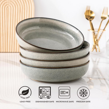 Load image into Gallery viewer, AmorArc 8.75'' Large Ceramic Pasta Bowls, 38oz Stoneware Pasta Serving Bowls Set of 4 for Kitchen, Wide Bowls for Fruit,Pasta,Salad,Oatmeal,Meal, Microwave Safe, Reactive Glaze-Green Wheat