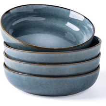 Load image into Gallery viewer, AmorArc 8.75'' Large Ceramic Pasta Bowls, 38oz Stoneware Pasta Serving Bowls Set of 4 for Kitchen, Wide Bowls for Fruit,Pasta,Salad,Oatmeal,Meal, Microwave Safe, Reactive Glaze-Space Blue