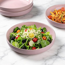 Load image into Gallery viewer, AmorArc 8.75'' Large Ceramic Pasta Bowls, 36oz Handpainted Stoneware Bowls Set of 4, Microwave&Dishwasher Safe Bowls with Rustic Terracotta Underside for Pasta Salad, Cloud Pink