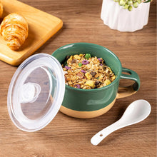 Load image into Gallery viewer, AmorArc Ceramic Soup Mugs with Handles and Lids,24 OZ Soup Cups Set of 2 with Terracotta Underside,Mug Bowls with Spoon for Soup/Cereal/Salad/Noodles/Ramen/Microware &Dishwasher Safe-Green&Purple