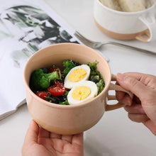 Load image into Gallery viewer, AmorArc Ceramic Soup Mugs with Handles and Lids,24 OZ Soup Cups Set of 2 with Terracotta Underside,Mug Bowls with Spoon for Soup/Cereal/Salad/Noodles/Ramen/Microware &Dishwasher Safe-White &Peach