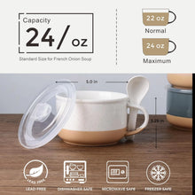 Load image into Gallery viewer, AmorArc Ceramic Soup Mugs with Handles and Lids,24 OZ Soup Cups Set of 2 with Terracotta Underside,Mug Bowls with Spoon for Soup/Cereal/Salad/Noodles/Ramen/Microware &Dishwasher Safe-White &Peach