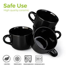Load image into Gallery viewer, AmorArc Ceramic Soup Mugs with Lid, 24 oz Soup Cups with Hanlde for Coffee,Cereal,Salad,Noodles,Tea,Soup Bowls Cups,Microwave &Dishwasher Safe, Set of 4, Black with Vented lid