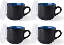 Load image into Gallery viewer, AmorArc Ceramic Soup Mugs with Lid, 24 oz Soup Cups with Hanlde for Coffee,Cereal,Salad,Noodles,Tea,Soup Bowls Cups,Microwave &Dishwasher Safe, Set of 4, Blue with Vented lid