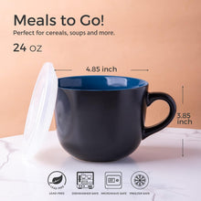 Load image into Gallery viewer, AmorArc Ceramic Soup Mugs with Lid, 24 oz Soup Cups with Hanlde for Coffee,Cereal,Salad,Noodles,Tea,Soup Bowls Cups,Microwave &Dishwasher Safe, Set of 4, Blue with Vented lid