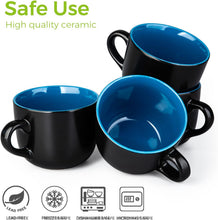 Load image into Gallery viewer, AmorArc Ceramic Soup Mugs with Lid, 24 oz Soup Cups with Hanlde for Coffee,Cereal,Salad,Noodles,Tea,Soup Bowls Cups,Microwave &Dishwasher Safe, Set of 4, Blue with Vented lid