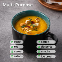 Load image into Gallery viewer, AmorArc Ceramic Soup Mugs with Lid, 24 oz Soup Cups with Hanlde for Coffee,Cereal,Salad,Noodles,Tea,Soup Bowls Cups,Microwave &Dishwasher Safe, Set of 4, Green with Vented lid