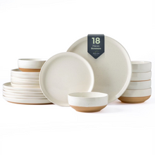 Load image into Gallery viewer, AmorArc Ceramic Dinnerware Sets for 6, 18 Pieces Handpainted Plates and Bowls Set with Rustic Terracotta Underside, Scratch Resistant Stoneware Dishes Set, Dishwasher & Microwave Safe,Light Beige