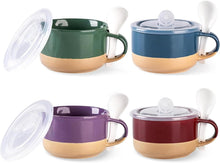 Load image into Gallery viewer, AmorArc Ceramic Soup Mugs with Handles and Lids,24 OZ Soup Cups Set of 4 with Terracotta Underside,Mug Bowls with Spoon for Soup/Cereal/Salad/Noodles/Ramen/Microware &Dishwasher Safe-Multicolor-2