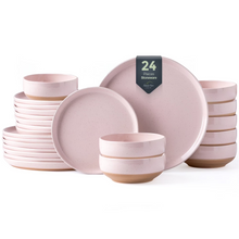 Load image into Gallery viewer, AmorArc Ceramic Dinnerware Sets for 8, 24 Pieces Handpainted Speckled Plates and Bowls Set with Rustic Terracotta Underside, Scratch Resistant Stoneware Dishes Set, Dishwasher & Microwave Safe, Pink