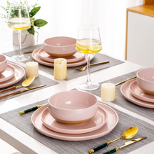 Load image into Gallery viewer, AmorArc Ceramic Dinnerware Sets for 8, 24 Pieces Handpainted Speckled Plates and Bowls Set with Rustic Terracotta Underside, Scratch Resistant Stoneware Dishes Set, Dishwasher & Microwave Safe, Pink