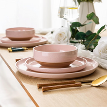 Load image into Gallery viewer, AmorArc Ceramic Dinnerware Sets for 8, 24 Pieces Handpainted Speckled Plates and Bowls Set with Rustic Terracotta Underside, Scratch Resistant Stoneware Dishes Set, Dishwasher & Microwave Safe, Pink