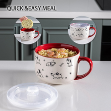 Load image into Gallery viewer, AmorArc 32 Ounces Ceramic Soup Mugs with Lids and Handle, Stoneware Bowls Cup Set of 2 for Soup, Stew, Noodle, Beautiful Mug Bowls With Lovely Dog,Cat Patterns, Microwave&Dishwasher Safe,Red