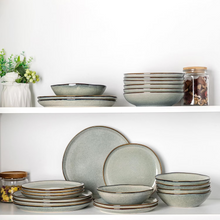 Load image into Gallery viewer, AmorArc Ceramic Dinner Plates Set of 6,10.5 Inch Handmade Reactive Glaze Stoneware Plates, Rustic Shape Dinnerware Dish Set for Kitchen, Microwave & Dishwasher Safe, Scratch Resistant-Green Wheat
