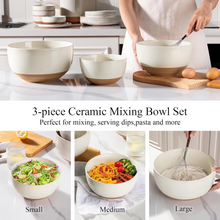 Load image into Gallery viewer, AmorArc Ceramic Mixing Bowls|Nesting Bowls Set of 3 for Kitchen|Stoneware Serving Bowls with Rustic Terracotta Underside for Mixing,Cooking,Baking,Salad| Microwave & Dishwasher Safe 4.6/2.8/1.3 Qt