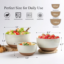Load image into Gallery viewer, AmorArc Ceramic Mixing Bowls|Nesting Bowls Set of 3 for Kitchen|Stoneware Serving Bowls with Rustic Terracotta Underside for Mixing,Cooking,Baking,Salad| Microwave & Dishwasher Safe 4.6/2.8/1.3 Qt
