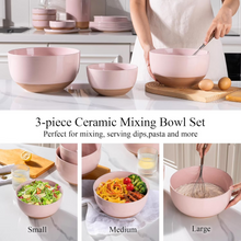 Load image into Gallery viewer, AmorArc Ceramic Mixing Bowls|Nesting Bowls Set of 3 for Kitchen|Stoneware Serving Bowls with Rustic Terracotta Underside for Mixing,Cooking,Baking,Salad| Microwave & Dishwasher Safe 4.6/2.8/1.3 Qt