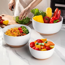 Load image into Gallery viewer, AmorArc Ceramic Mixing Bowls|Nesting Bowls Set of 3 for Kitchen|Stoneware Serving Bowls with Rustic Terracotta Underside for Mixing,Cooking,Baking,Salad| Microwave & Dishwasher Safe 4.6/2.8/1.3 Qt