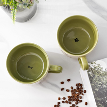 Load image into Gallery viewer, AmorArc 32 Ounces Ceramic Soup Mugs with Lids and Handle, Stoneware Bowls Cup Set of 2 for Soup, Stew, Noodle, Beautiful Mug Bowls With Lovely Dog,Cat Patterns, Microwave&Dishwasher Safe, Olive