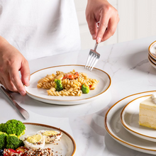 Load image into Gallery viewer, AmorArc Ceramic Plates Set of 6, 8.5 Inch Handmade Reactive Glaze Stoneware Plates set for Dessert, Salad, Appetizer, Dinner, Microwave & Dishwasher Safe, Scratch Resistant-Pearl White