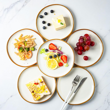 Load image into Gallery viewer, AmorArc Ceramic Plates Set of 6, 8.5 Inch Handmade Reactive Glaze Stoneware Plates set for Dessert, Salad, Appetizer, Dinner, Microwave & Dishwasher Safe, Scratch Resistant-Pearl White